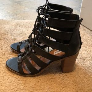 Black Steve Madden lace up block heel sandal